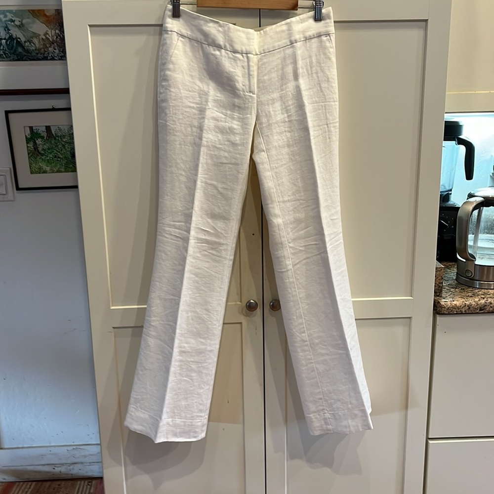 Classic White Linen Blend Wide-Leg Pants